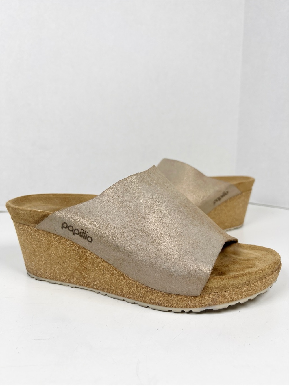 PAPILLIO Women’s Size EU 39 Narrow Rose Gold Leather Namica Slide Wedge Sandal